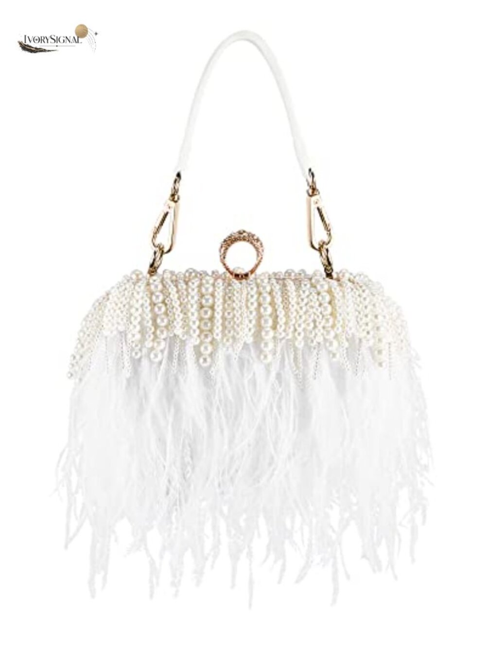 Ostrich Feather Clutch Evening Bag Chain Strap Party Purse